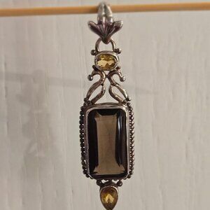 SMOKEY QUARTS AND CITRINE PENDANT STERLING SILVER
